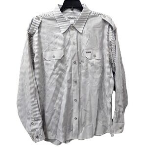 Avalanche Mens Striped Long Sleeve Button‎ Down Shirt Silver Accents 3XL